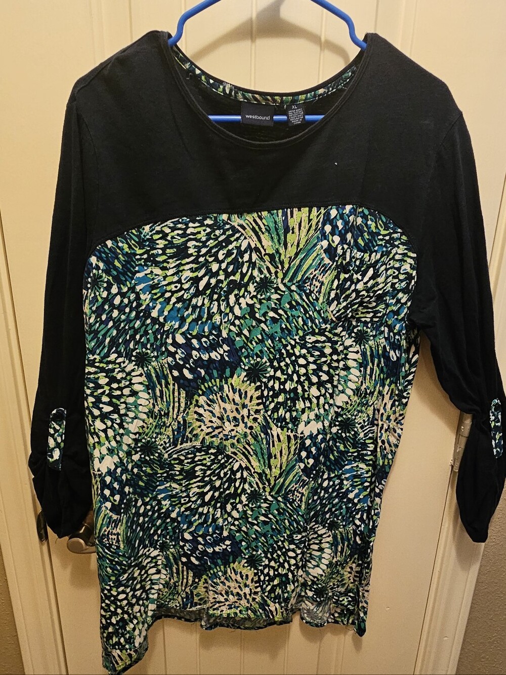 Westbound Navy Long Sleeve Top with Teal & Green Print. XL